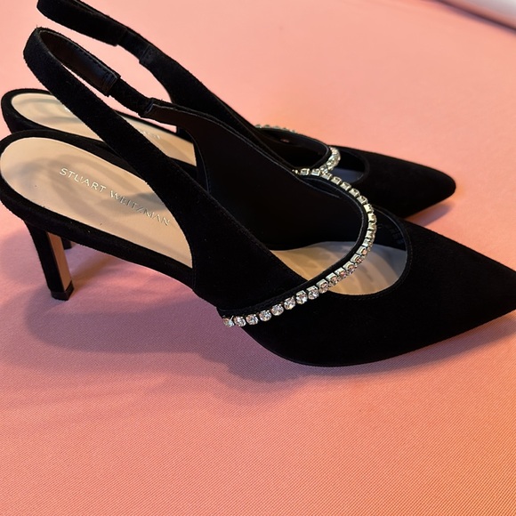 New Stuart Weitzman Crystaline Suede Slingback Shoes. Size 8. Black - Picture 4 of 7